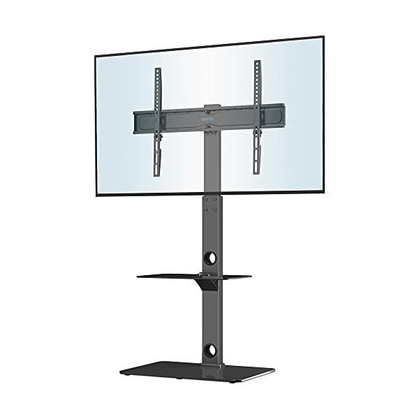BONTEC Montage au sol Support TV sur Pied pour 30-70 Pouces Téléviseurs Incurvés Plats LED OLED LCD jusquà 40 kg, Pivotant H