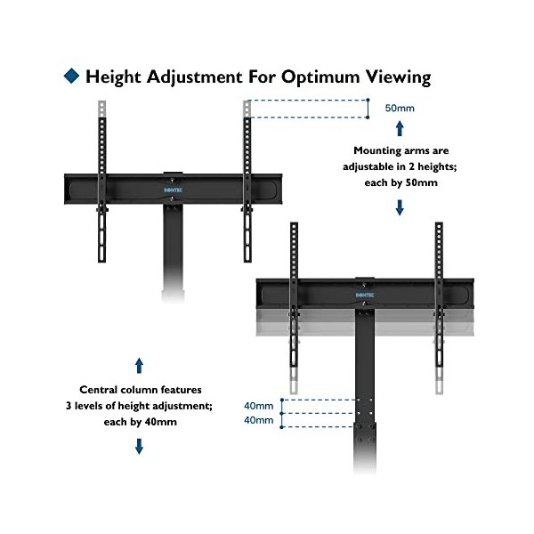 BONTEC Montage au sol Support TV sur Pied pour 30-70 Pouces Téléviseurs Incurvés Plats LED OLED LCD jusquà 40 kg, Pivotant H
