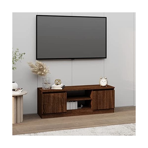 Higsose Meuble TV Salon avec Porte Chêne Marron 102x30x36 cm Bois dingénierie Design Tendance Armoire Multimédia Grand Espac