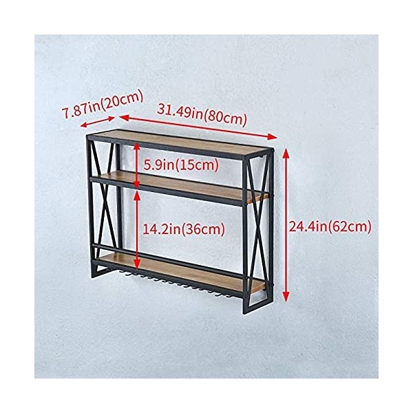 ERICAT Casier à vin mural industriel à 3 niveaux 31,5 avec supports à verres à pied for club de restaurant de bureau à domici