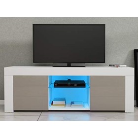 LED Meuble TV avec 2 Compartiments, 2 Portes en Verre + MDF sur Salle de Séjour, Salon et Chambre à Coucher etc, Taile: 120 x