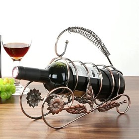 PEVSCO Vin Casier Porte-vins en métal en Fer forgé Racque à vin Carrier de vin Bouteille de cuivre Antique Cuisine de cuivre 