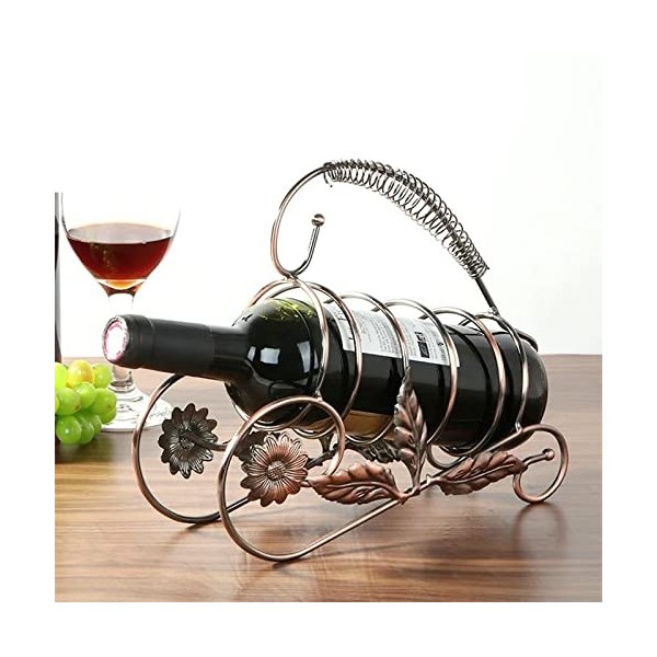 PEVSCO Vin Casier Porte-vins en métal en Fer forgé Racque à vin Carrier de vin Bouteille de cuivre Antique Cuisine de cuivre 