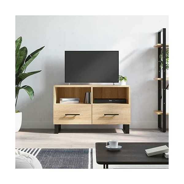 Maxspace TV Meuble, Meuble Tele, Meuble TV Chambre, Meuble TV IindustrielChêne Sonoma 80x36x50 cm Bois dingénierieConvient à