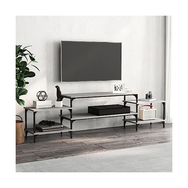Higsose Meuble TV Design Élégant Sonoma Gris 197x35x52 cm Bois dingénierie Meuble de Multimédia avec Pieds Réglables Meuble 