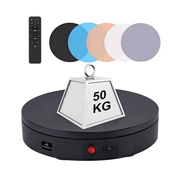 BAOSHISHAN Présentoir rotatif électrique télécommandé pour photographie 360° Plateau tournant 22 cm 50 kg Noir