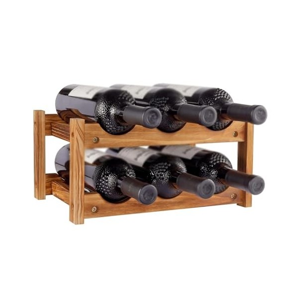 MObyat Casier à vin Casier à vin 6 Bouteilles 2 Niveaux Bois Stockage de vin Affichage Stockage casier à vin Cuisine vin Orga