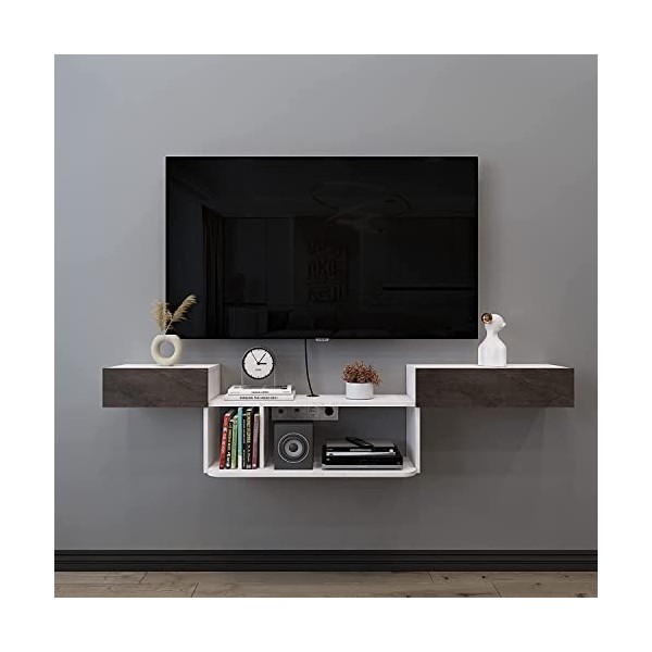 Pmnianhua Étagère TV flottante de 198,1 cm, support mural flottant pour console multimédia, meuble TV avec 2 portes pour cham