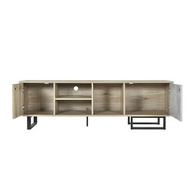 Yiiannda 2 portes, 2 compartiments, un compartiment ouvert, meuble TV, panneau TV, design unique, porte à lattes en bois. Une