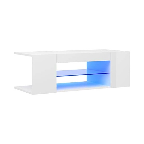 WIFESE Meuble TV avec Lumières LED Blanc Brillant 90x39x30 cm Armoire TV Meuble HiFi Meuble Salon Chambre Table de Télévision