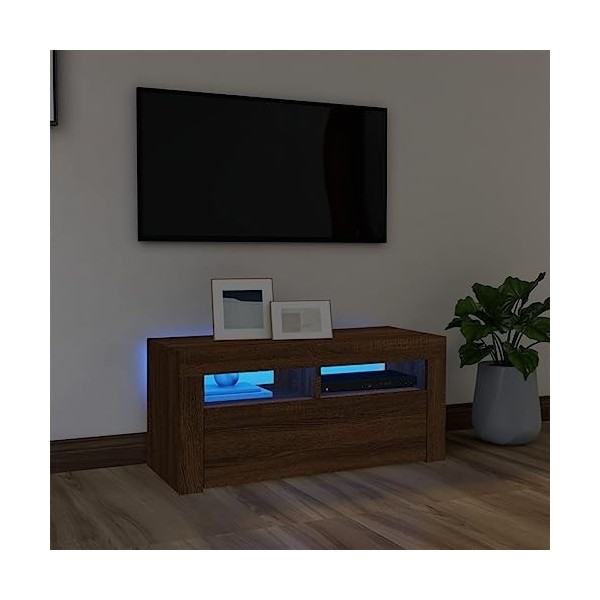 Higsose Meuble TV avec Lumières LED Chêne Marron 90x39x30 cm Bois dingénierie Tendance et Pratique Décoration Intérieure Meu