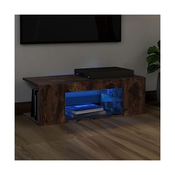 Higsose Meuble TV avec Lumières LED Chêne Marron 90x39x30 cm Bois dingénierie Tendance et Pratique Décoration Intérieure Meu