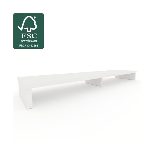 Henor Rehausse TV en Bois FSC® Double 180 x 35 x 15 cm Blanc Mat. Supporte +100 kg.