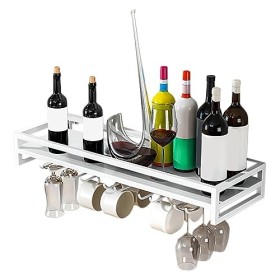 Casier à vin mural, support pour verres à pied, support multifonctionnel pour bouteilles de vin, gain de place, pour bar de c