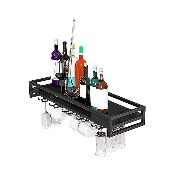 Casier à vin mural, support pour verres à pied, support multifonctionnel pour bouteilles de vin, gain de place, pour bar de c