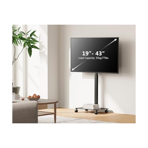 FITUEYES Support TV roulettes Support Tele Mobile pour Téléviseurs Plasma/LCD/LED de 19 à 43 avec Étagère,Réglable en Hauteur