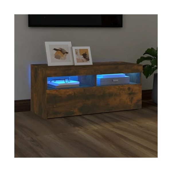 DJEKA Meuble TV LED Meuble TV Noir Meuble TV Bois Banc TV Meuble TV Haut Convient pour Salon ou Chambre-Noir-60 x 35 x 40 cm