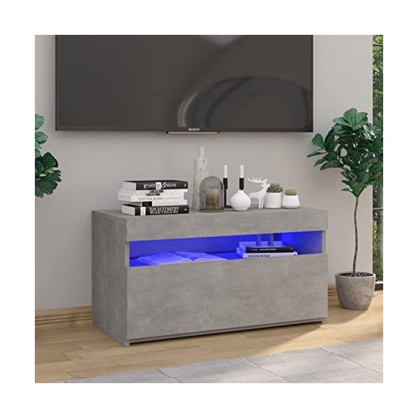 Norheim Meuble TV LED scandinaves, Moderne avec lumières LED-Gris béton 75x35x40 cm