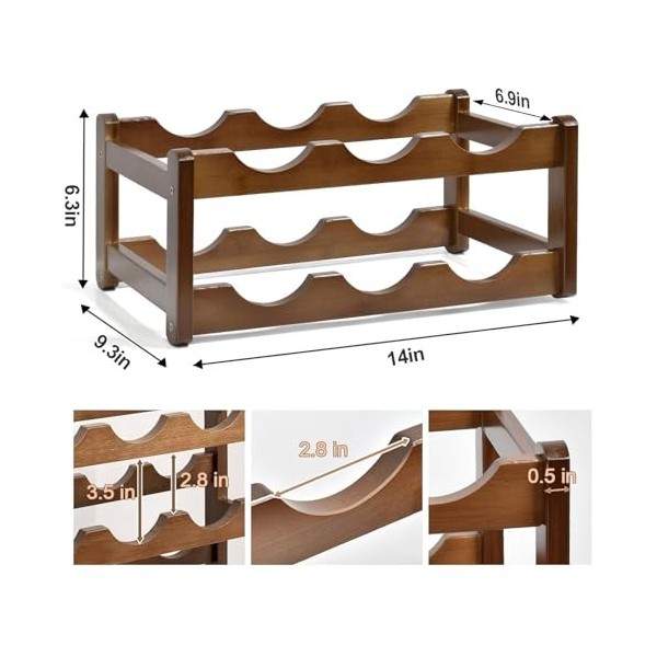 Casier à vin en Bambou Casier à vin 2 Niveaux 6 Bouteilles en Bambou Affichage de Stockage de vin casier à vin empilable Supp