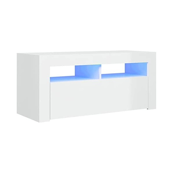 Maxspace TV Meuble, Meuble Tele, Meuble TV Chambre, Meuble TV IindustrielMeuble TV avec lumières LED Blanc Brillant 90x35x40 