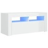 Maxspace TV Meuble, Meuble Tele, Meuble TV Chambre, Meuble TV IindustrielMeuble TV avec lumières LED Blanc Brillant 90x35x40 
