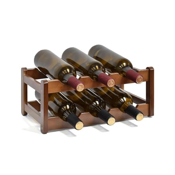 MObyat Casier à vin Casier à vin 2 Niveaux 6 Bouteilles en Bambou Affichage de Stockage de vin casier à vin empilable Support