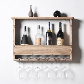 XonLio Étagère à vin murale double couche pour verre à vin et tasse à vin, étagère à vin murale industrielle rustique, décora