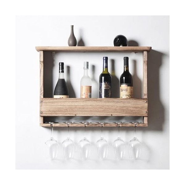 XonLio Étagère à vin murale double couche pour verre à vin et tasse à vin, étagère à vin murale industrielle rustique, décora
