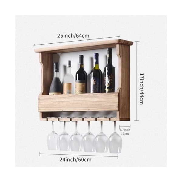 XonLio Étagère à vin murale double couche pour verre à vin et tasse à vin, étagère à vin murale industrielle rustique, décora