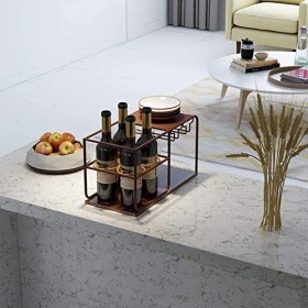 ELzEy Casier à vin Rouge en Bois Massif en Fer forgé casier à gobelet à lenvers casier à vin en Bois présentoir Petit Rangem