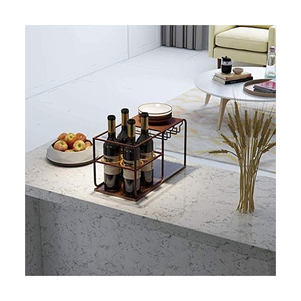 ELzEy Casier à vin Rouge en Bois Massif en Fer forgé casier à gobelet à lenvers casier à vin en Bois présentoir Petit Rangem