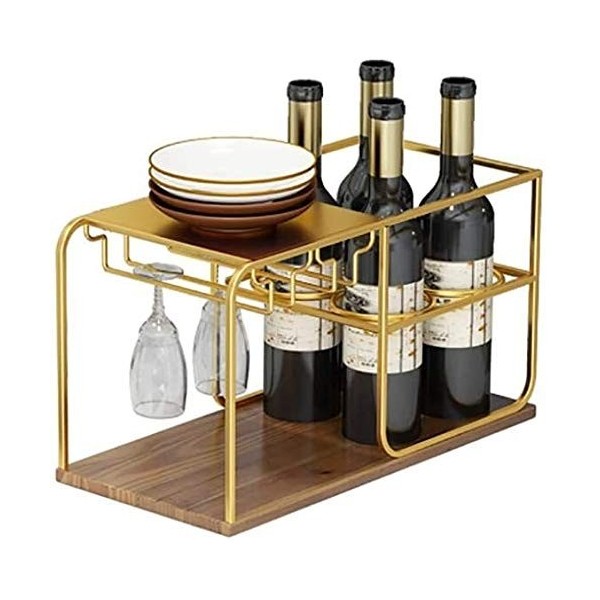 ELzEy Casier à vin Rouge en Bois Massif en Fer forgé casier à gobelet à lenvers casier à vin en Bois présentoir Petit Rangem