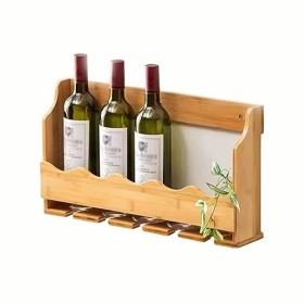 Casier à vin 6 Bouteilles, Meuble de Bar en Bambou, étagère Murale, Utilisation pour la Cuisine, Le Bar, Le Garde-Manger, la 