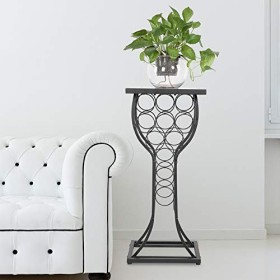 Ausla Meubles en Métal avec Surface de Table Marbrée et Casier à Vin, Casier à Vin Organisateur de Bouteilles de Vin Stockage