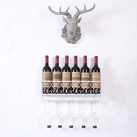 ANSNOW Casier À Vin Mural En Métal Avec Cadre En Verre À Vin, Casier À Verres À Vin, Présentoir À Vin Pour Salle À Manger Et 