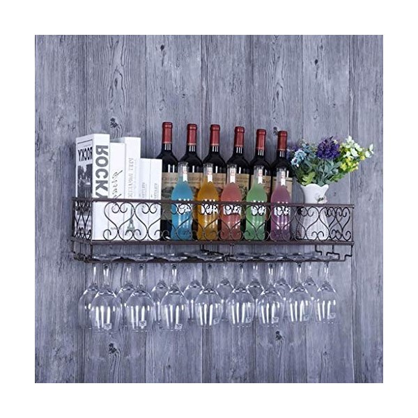 ANSNOW Casier À Vin Mural En Métal Avec Cadre En Verre À Vin, Casier À Verres À Vin, Présentoir À Vin Pour Salle À Manger Et 