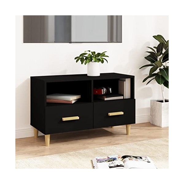 Annlera Meuble TV Noir 80x36x50 cm Bois dingénierie Classique Banc TV Décorer Pièce Minimaliste Armoire TV Fonction daffich