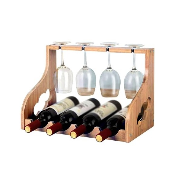 MObyat Casier à vin Support à Verres à vin en Bois, Support à vin pour 4 Bouteilles de vin et 4 gobelets, Support à vin sur P