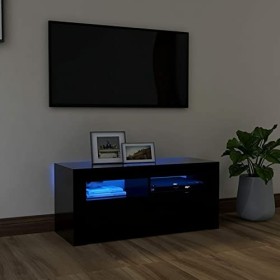 XIAOGUANG Meuble TV avec lumières LED, meuble TV, meuble TV, meuble TV, meuble TV, meubles de salon, table de salon, noir 90 