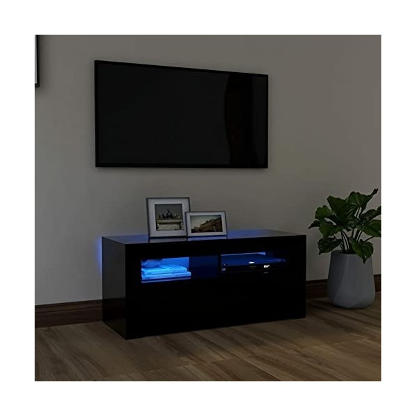 XIAOGUANG Meuble TV avec lumières LED, meuble TV, meuble TV, meuble TV, meuble TV, meubles de salon, table de salon, noir 90 