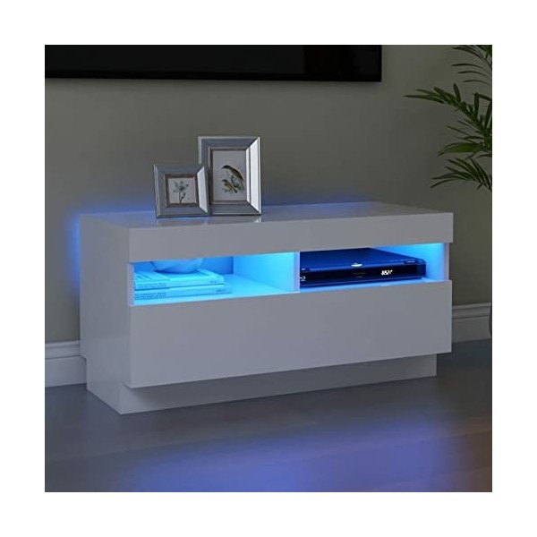 BaraSh Meuble TV avec lumières LED Blanc 80x35x40 cm,Meuble TV Étagère,Meuble dangle TV,Meuble Haut Salon