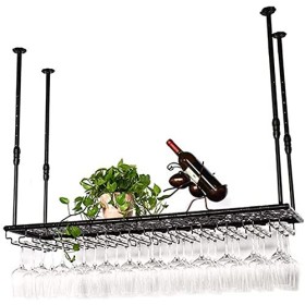 ANSNOW Casier À Vin, Bar, Restaurant, Suspendu, Casier À Verres À Vin, Porte-Bouteille de Vin À Hauteur Réglable, Supports À 