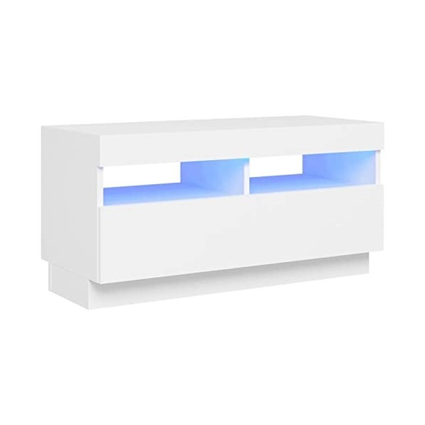 BaraSh Meuble TV avec lumières LED Blanc 80x35x40 cm,Meuble TV Étagère,Meuble dangle TV,Meuble Haut Salon