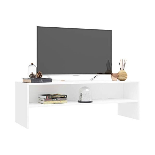 Tidyard Meuble TV Meuble de Salon Moderne pour Télévision Verre Idéal pour Salon/Chambre Blanc 120 x 40 x 40 cm