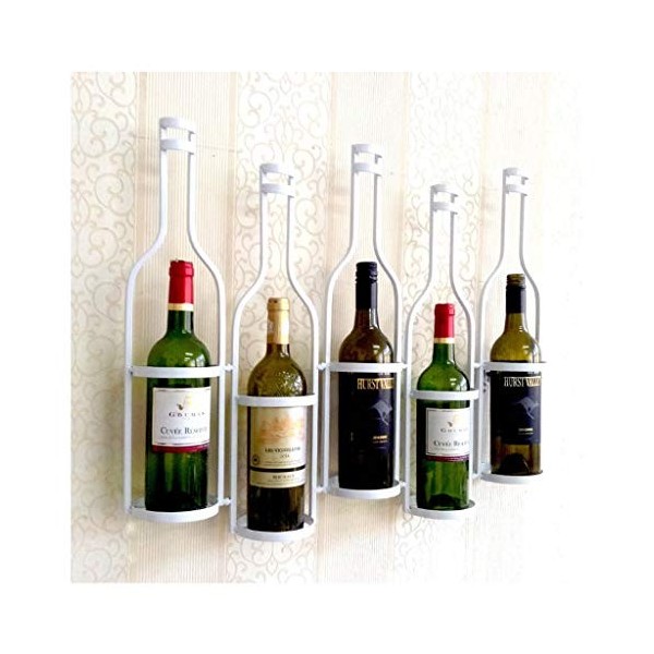 FeeCoz Casier à Vin, Support de Décoration pour Armoire à Vin Suspendu Peut Contenir 5 Bouteilles de Vin en Fer Art/Blanc