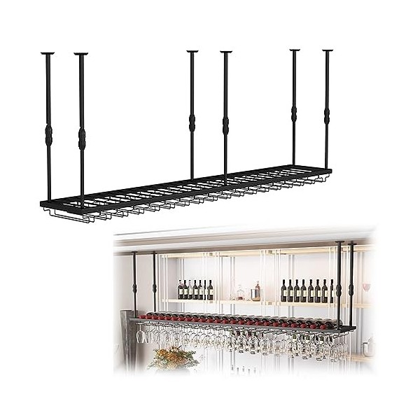 Cintre de rangement pour verres, présentoir pour tasses à vin, casier à vin suspendu réglable, longueur 60 cm-200 cm, facile