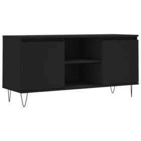 Meuble TV Noir 104x35x50 cm Bois dingénierie - Meuble Chambre, Support Télé pour Salon Salle à Manger Chambre, Style Industr