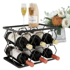MObyat Casier à vin Casier à vin dune capacité de 6 Bouteilles, étagère de Rangement dalcool à 2 Niveaux, Support de Bar à 