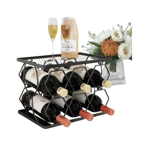 MObyat Casier à vin Casier à vin dune capacité de 6 Bouteilles, étagère de Rangement dalcool à 2 Niveaux, Support de Bar à 