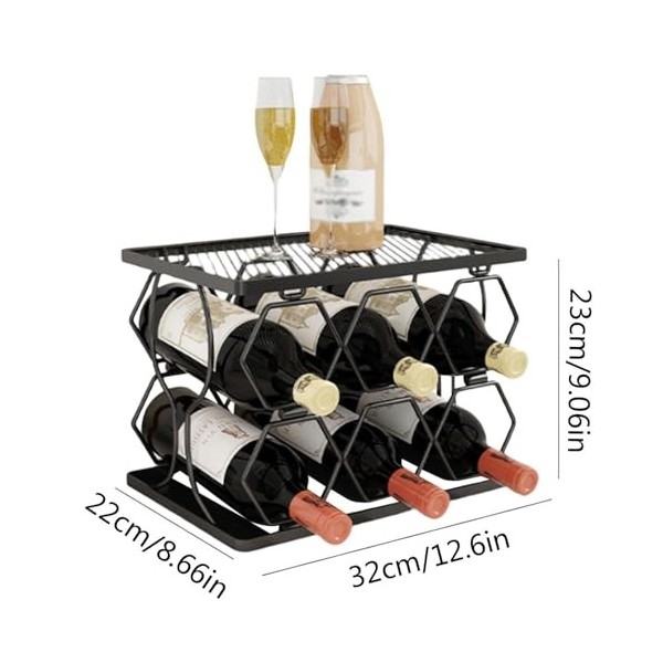 MObyat Casier à vin Casier à vin dune capacité de 6 Bouteilles, étagère de Rangement dalcool à 2 Niveaux, Support de Bar à 